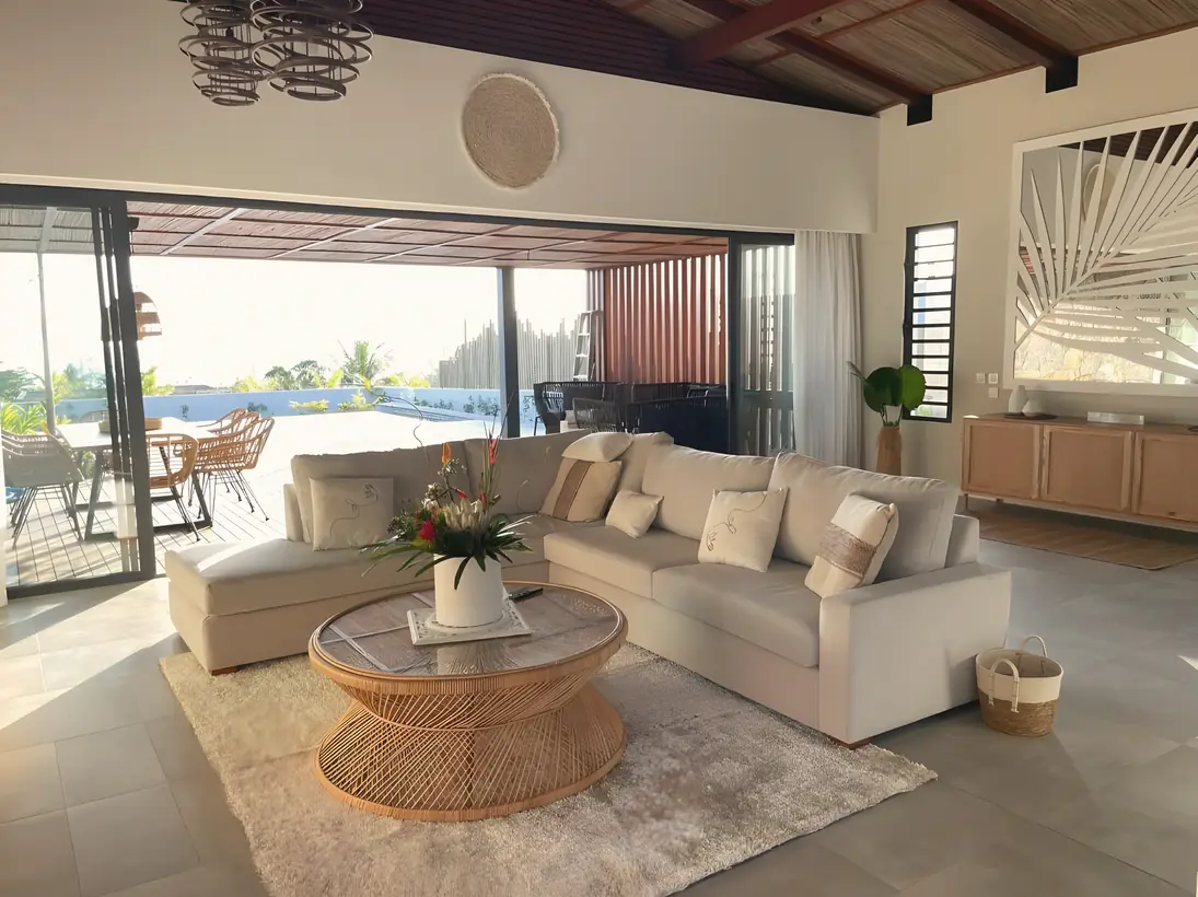 Open-plan living room opening onto the terrace